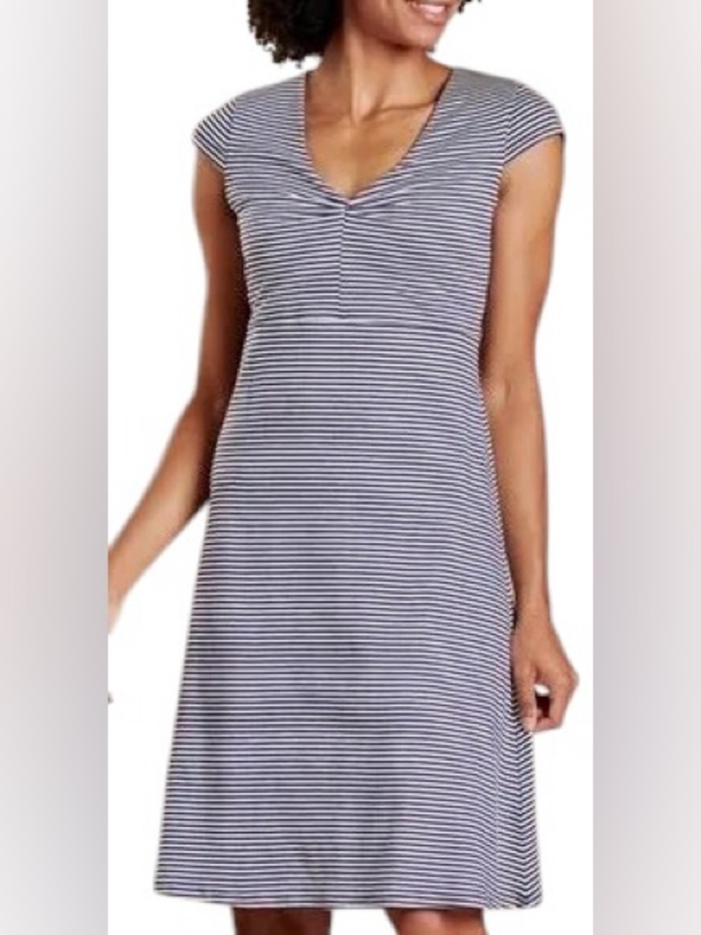 Toad&Co Rosemarie A-Line Striped Dress Sz S Navy White Cap Sleeve Sporty Knit